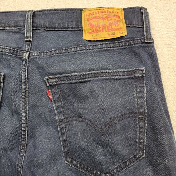 Levi’s 512 Men’s Dark Blue Jeans 33x32 Slim Taper Stretch Wash Light Distress - Picture 8 of 9